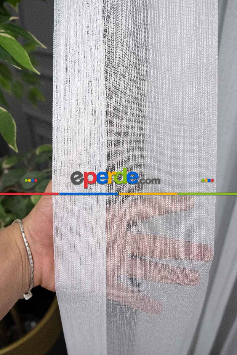 Mutfak Tül - Çizgili Beyaz Tül - Yüksek Kalite