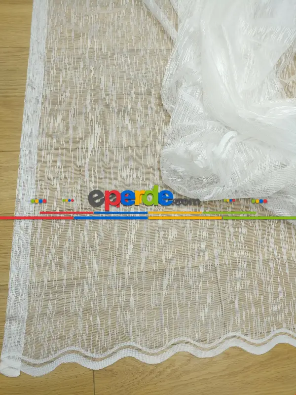 Hazır Ölçülü Spor Desen Fransız Dantel Çizgili Tül Perde