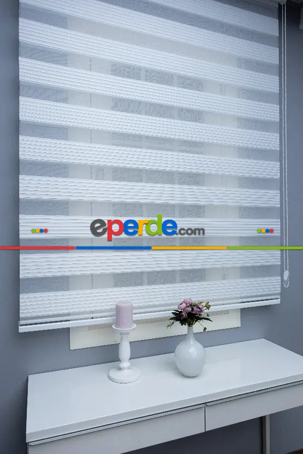 100x200 Hazır Ekru Dar Plise Zebra Perde- Ekru