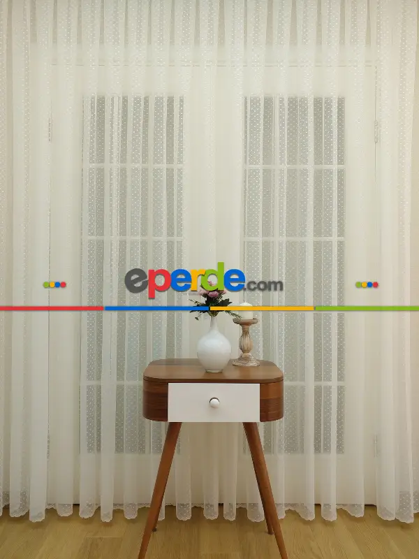 Mutfak Tül Perde Spor Desen - Ütü İstemez- Ekru