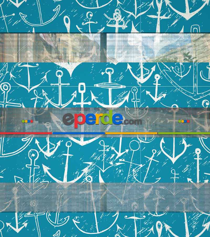 Çocuk Odası Zebra Perde - Çapa Baskılı Zebra Perde- Mavi-Beyaz