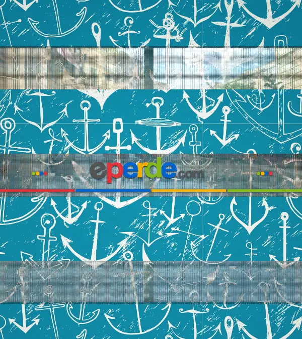 Bebek Odası Zebra Perde - Çapa Baskılı Zebra Perde- Mavi-Beyaz