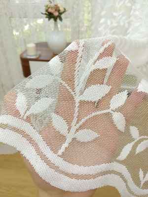 Sarmaşık Yaprak Desenli Özel Örme Dokulu Tül Perde - Ekru