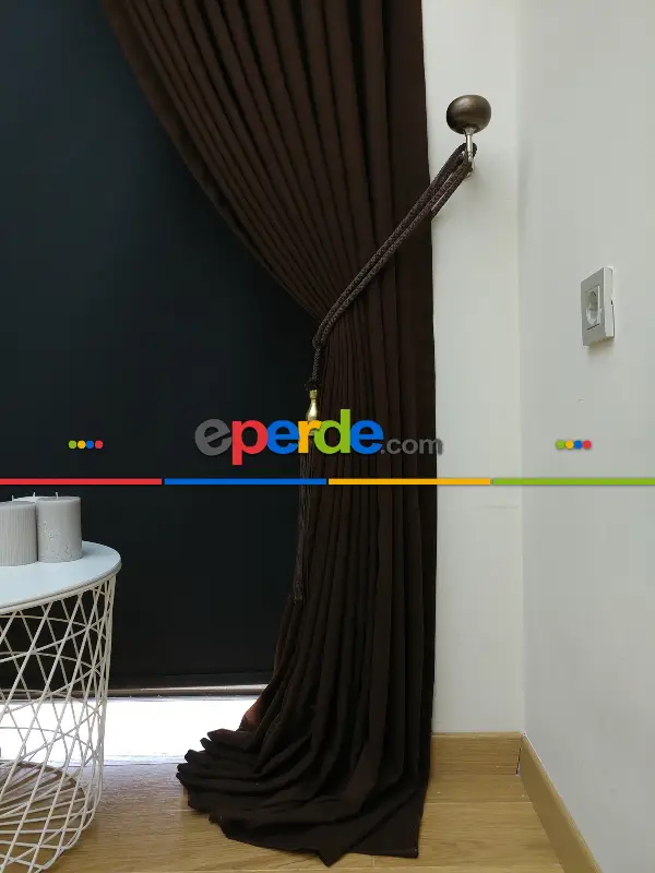 Düz Renk Dökümlü Fon Perde (150)- Kahverengi