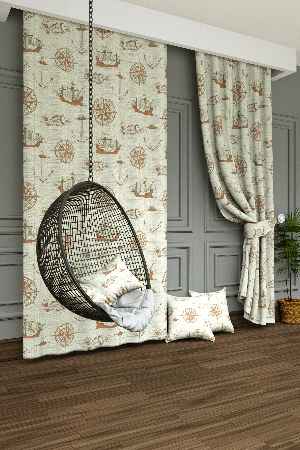 Dökümlü Kumaştan Çocuk Odası - Geniş En Denizci Desen Fon Perde 1. Kalite