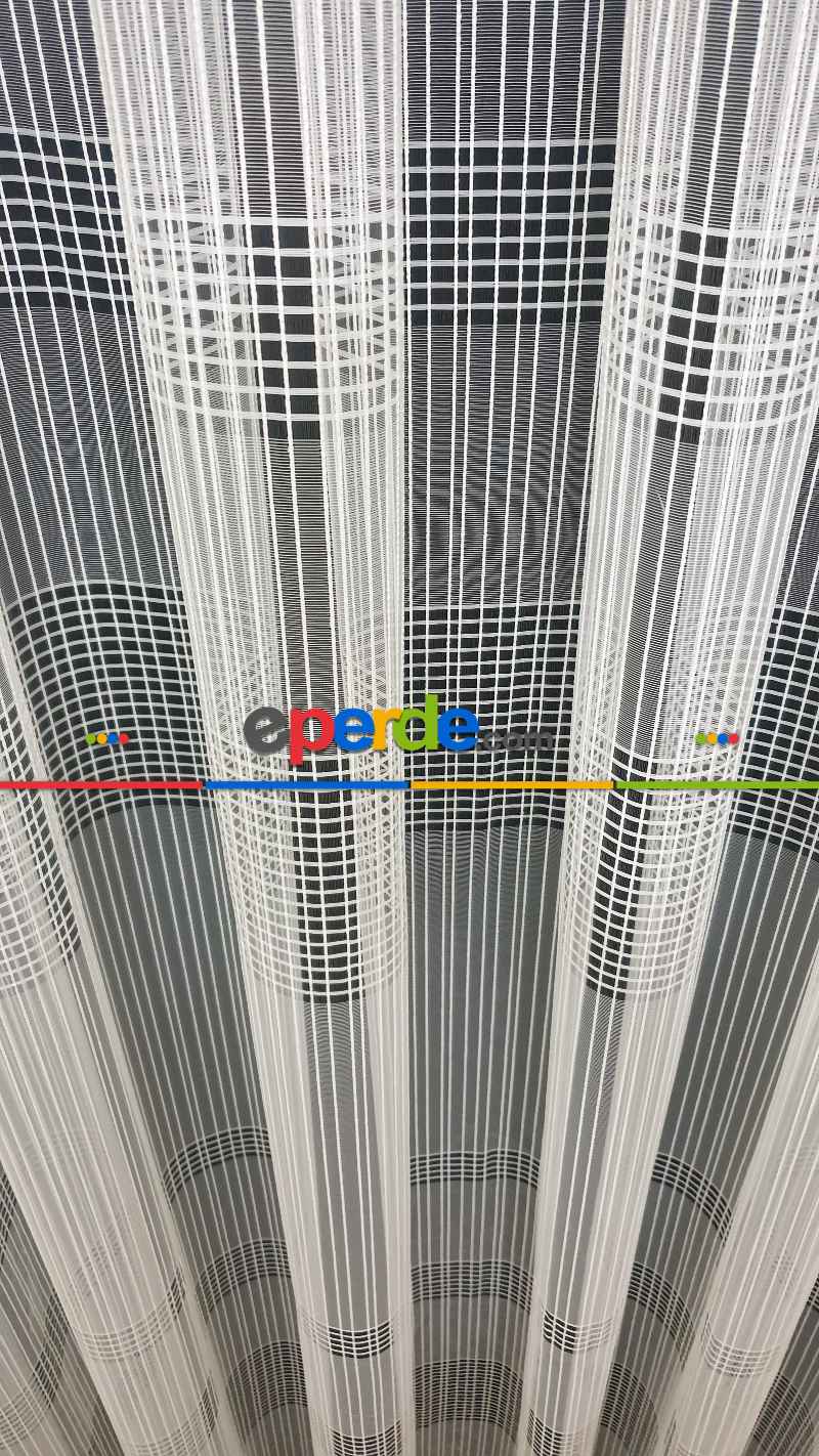 Oturma Odası - Yatay Çizgili Tül Ekose Tül Çizgi Tasarım Yeni Model Sade- Ekru