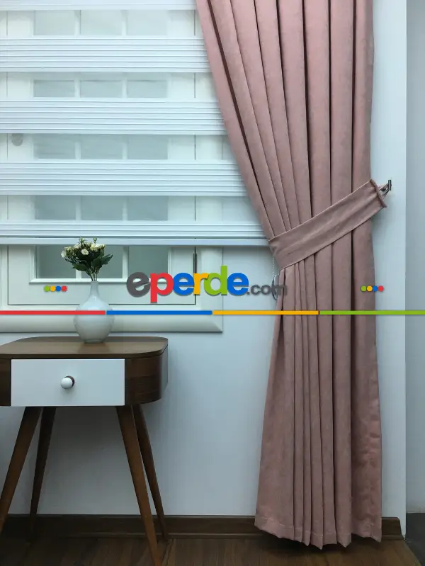 Pudra Pembe Düz Fon Perde (280 Eninde)- Pembe Pudra Pembe