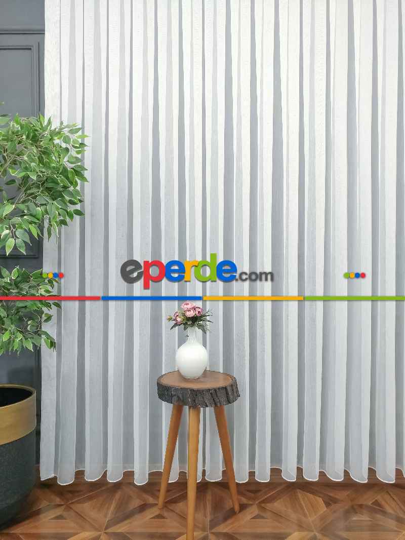 Hazır Ölçu Özel Bambu Keten Tül Perde- Ekru - Kurşunlu Tül 100cm X 250cm 