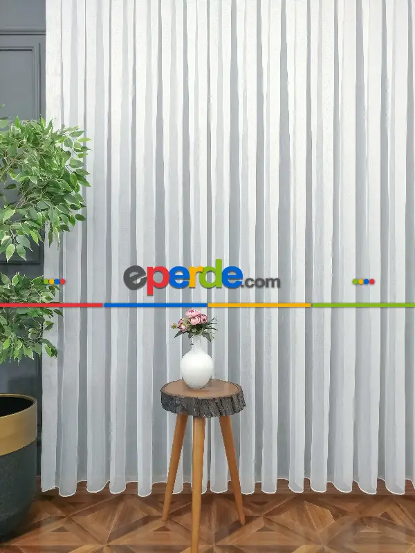Hazır Ölçu Özel Bambu Keten Tül Perde- Ekru - Kurşunlu Tül 100cm X 250cm 