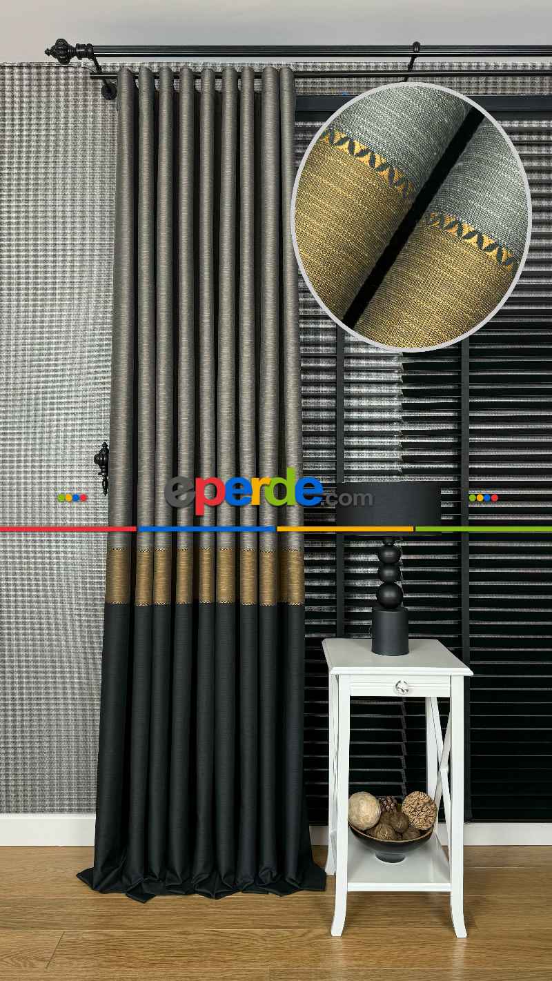 Altın Antrasit Gri Kombinli Jakar Dokuma, Premium Kalite Serisi Ağır Gramajlı