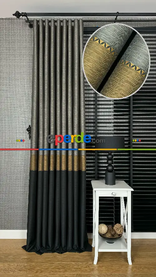 Altın Antrasit Gri Kombinli Jakar Dokuma, Premium Kalite Serisi Ağır Gramajlı