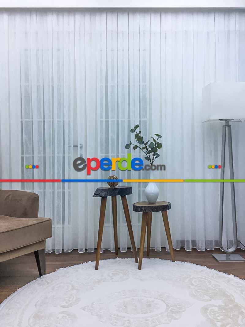 Mutfak - Ütü Gerektirmeyen Dertsiz Keten Şantuk Düz Tül Perde 2021- Ekru