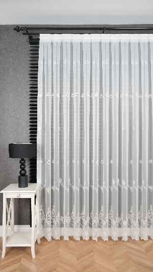 Ekru Nakış İşlemeli Tül Perde