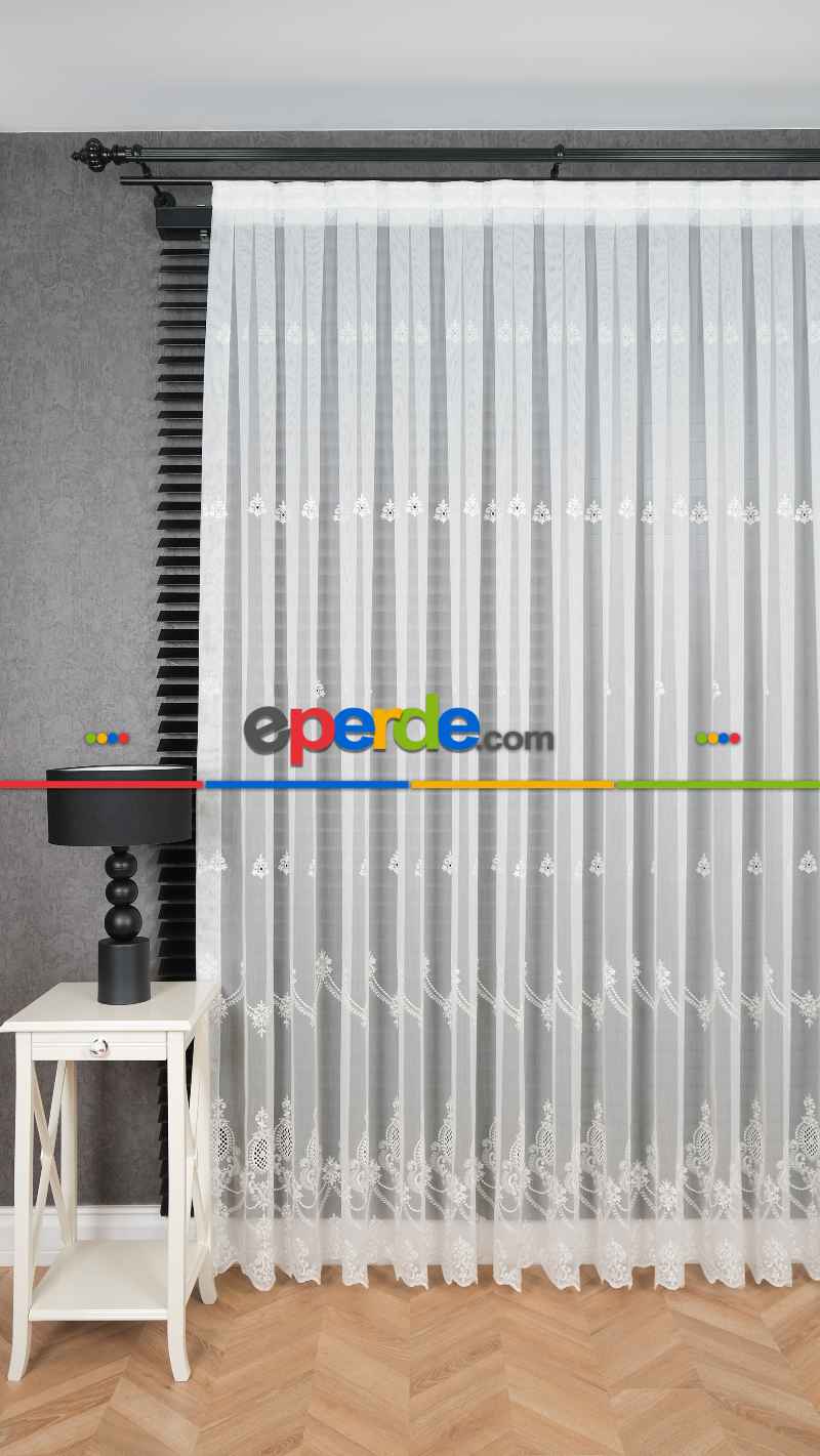 Exculusive Şık İşlemeli Etek Desenli Tül Perde Merit