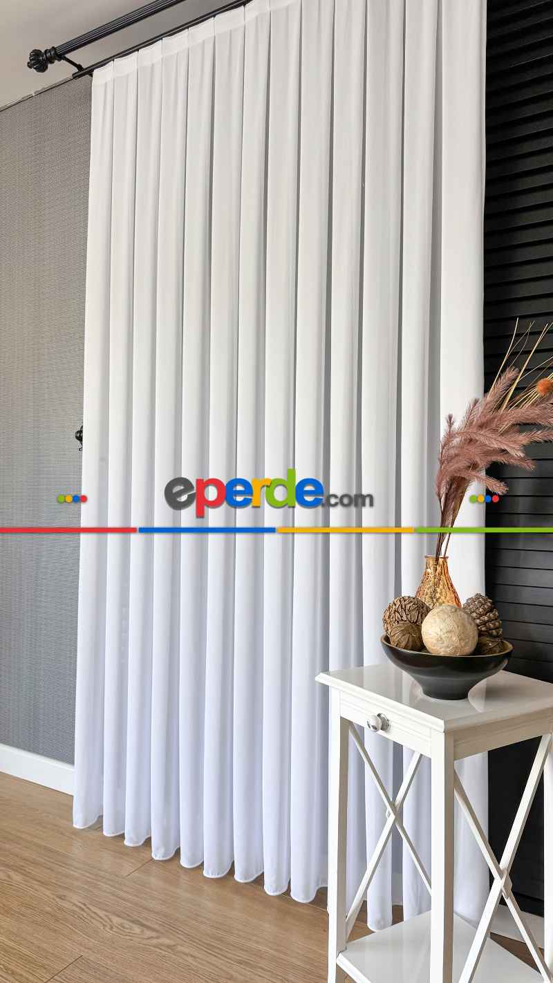 Yatak Odası Beyaz İpek Krep Düz Tül Perde, Premium Kalite Serisidir.
