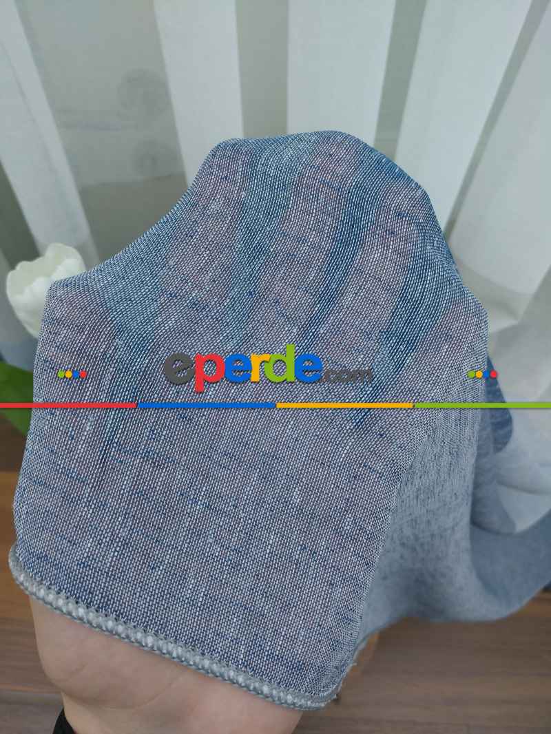 Oturma Odası - Keten Tül Degrade Perde- Mavi-krem