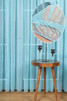 Turkuaz Grek Tül Perde Petek Zemin