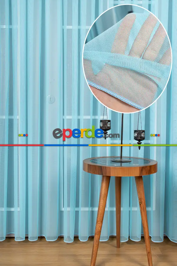 Turkuaz Grek Tül Perde Petek Zemin