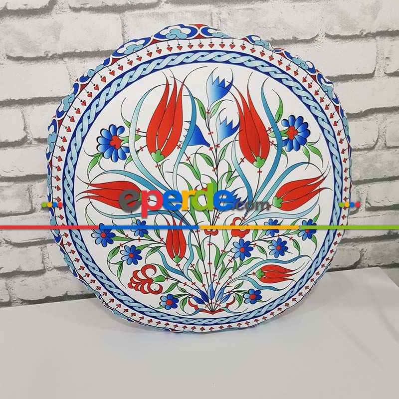 Çini Desenli Yuvarlak Yer Minderi 45 Cm Çapında-  Çok Renkli 2