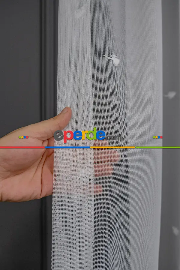 Mutfak Etek Ucu Yaprak Desen Ütü İstemez Kırışmaz Tül