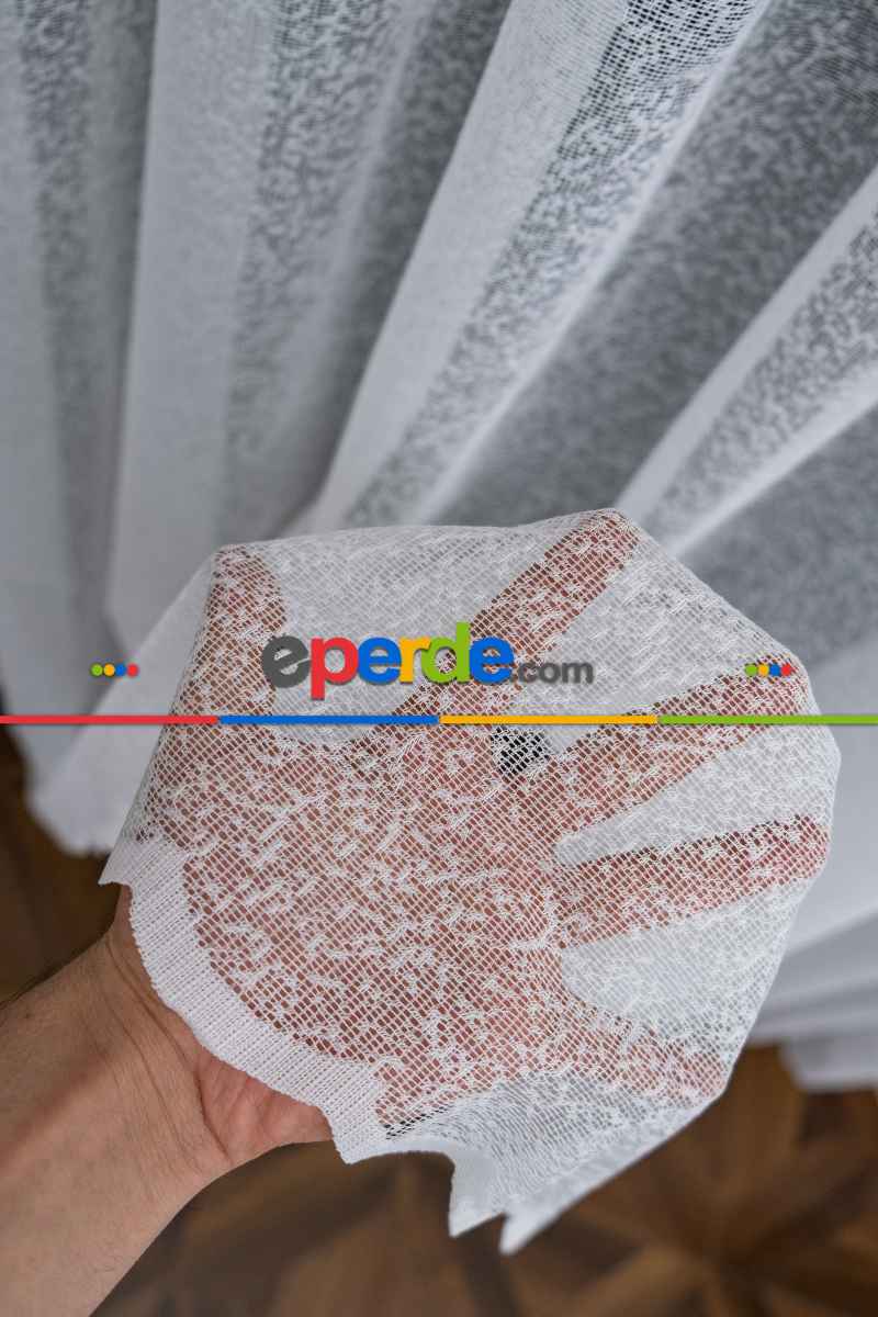 Taç Karlı Desen Örme Düz Tül Perde