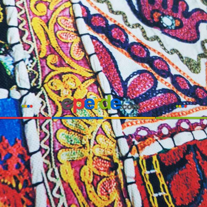 Etnik Desenli Fon Perde Evm553 Kumaşı Kalındır Duck Bezi Değildir-  Çok Renkli 2