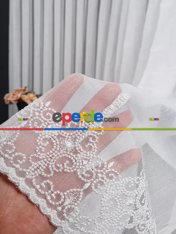 Etek Ucu Nakış İşlemeli Tül Perde