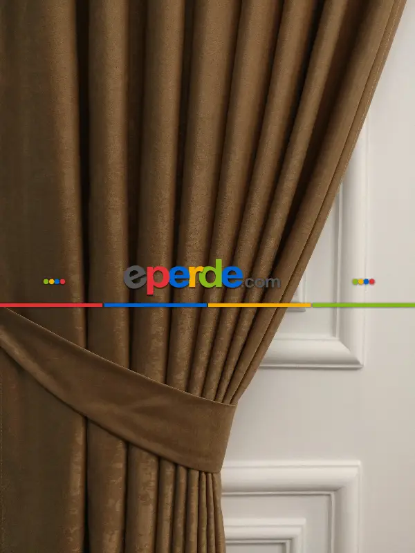 Salon - Soft Fon Perde Kakao Dökümlü En - Kahve Açık