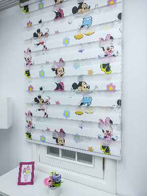 Çocuk Odası - Minnie Mouse Ve Mikie Mouse Zebra Perde- Mavi