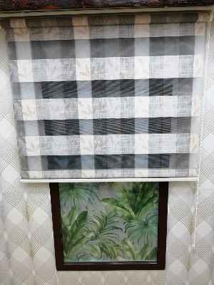 Yaprak Desenli Zebra Perde, Gri Krem