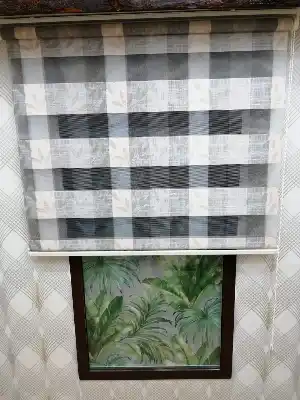 Yaprak Desenli Zebra Perde, Gri Krem