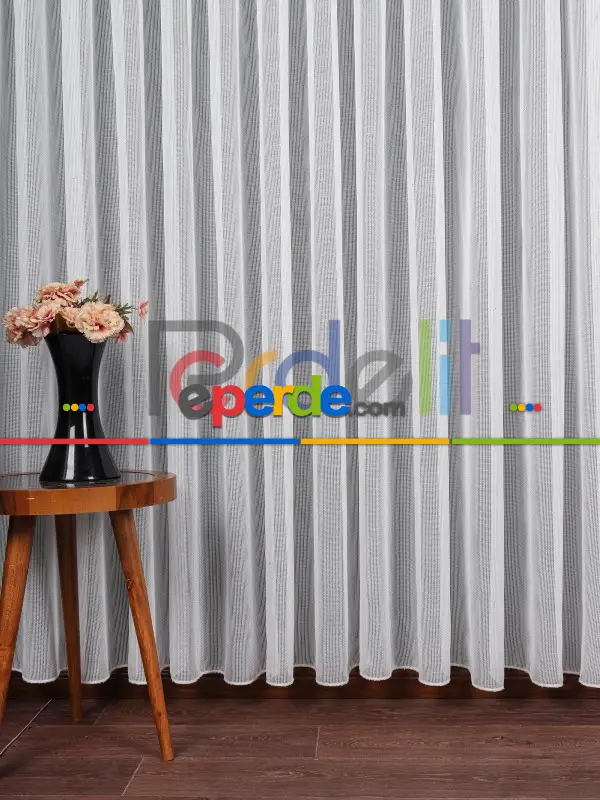 Yumuşak Dokulu Gümüş Damlacık Desenli File tül perde Ütü İstemez