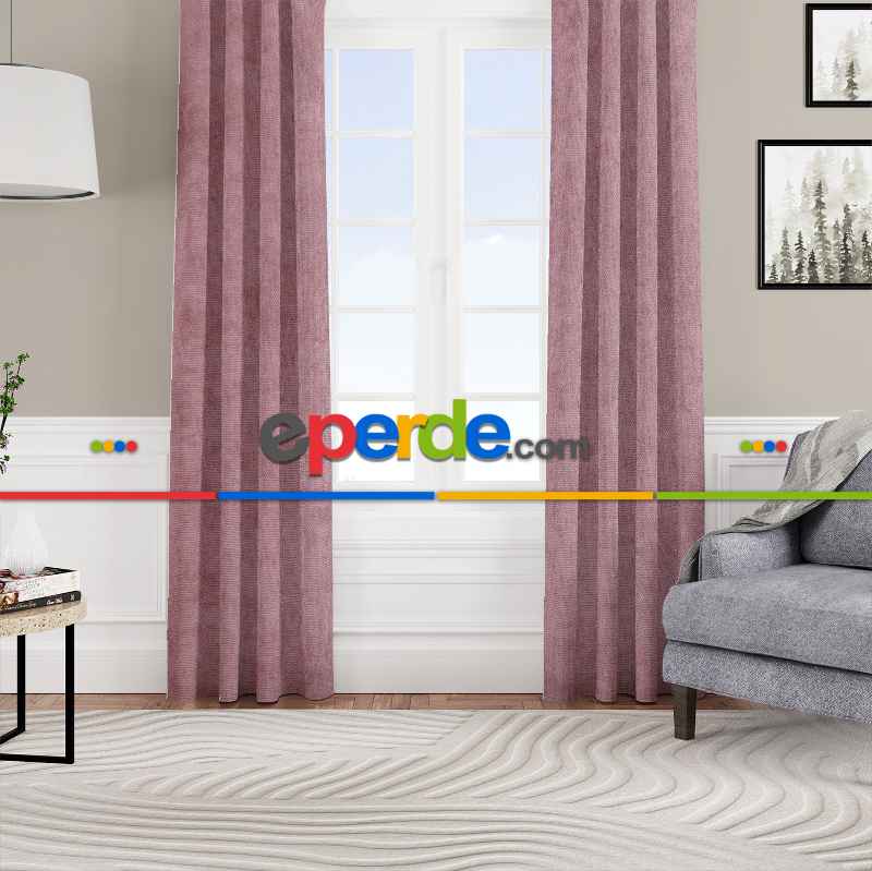 Oturma Odası - Kadife Dokulu Fon Perde Pilesiz Tek Kanat Gül Kurusu