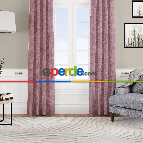 Yatak Odası - Kadife Dokulu Fon Perde Pilesiz Tek Kanat Gül Kurusu