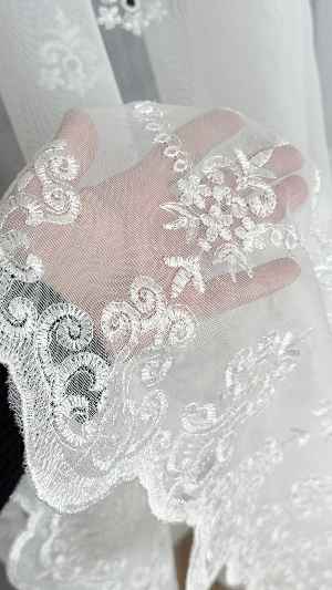 Ekru Nakış İşlemeli Tül Perde