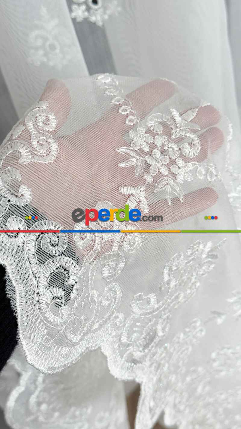 Exculusive Şık İşlemeli Etek Desenli Tül Perde Merit