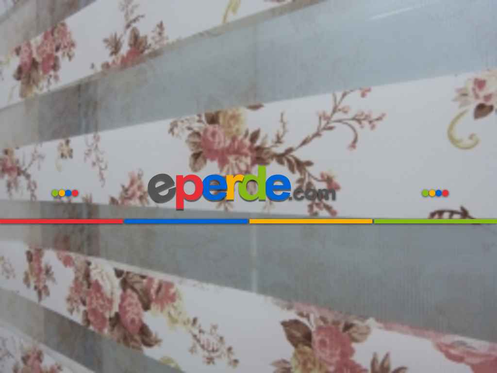 80x200 Güllü Çiçekli (zebra Perde)- Plant- Gül Kahve