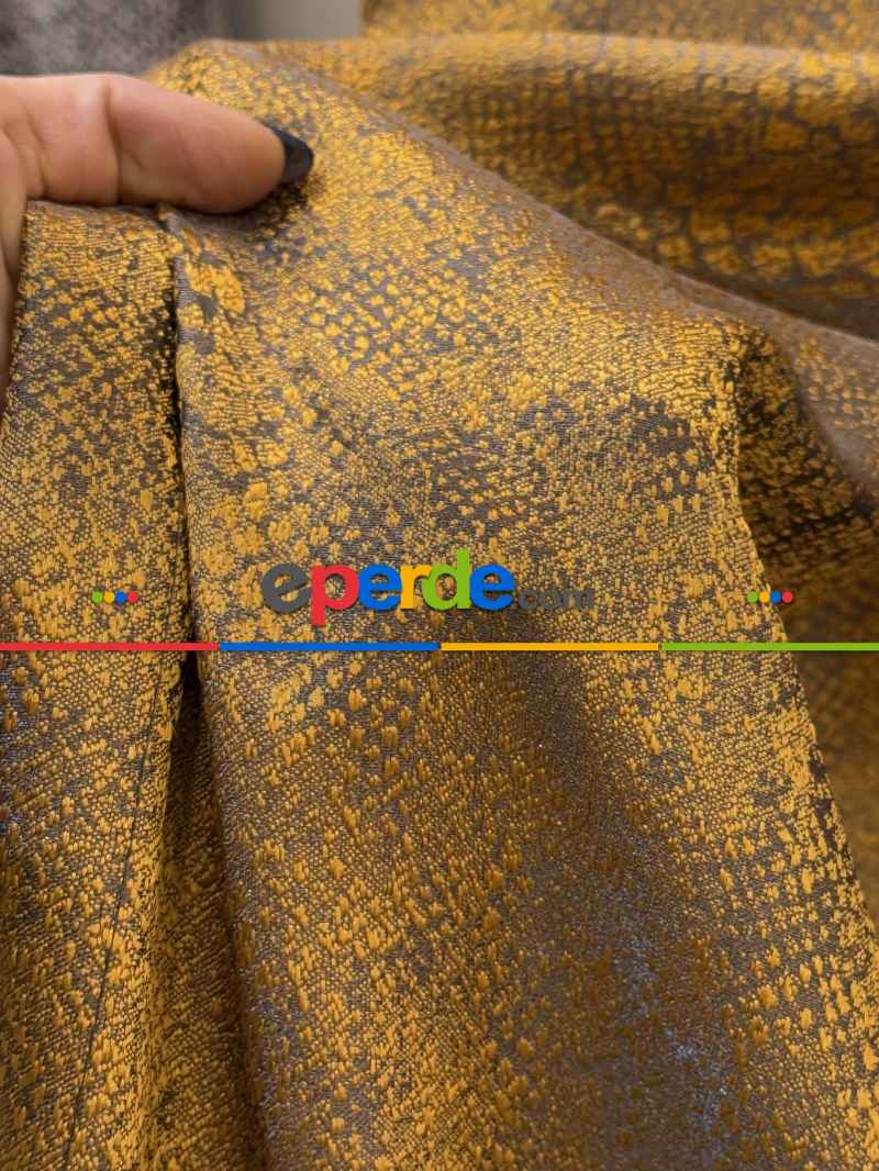 Oturma Odası - Gold Hardal Jakar Dokuma Desenli Fon Perde, Hafif Parlak Premium Kalite Seri