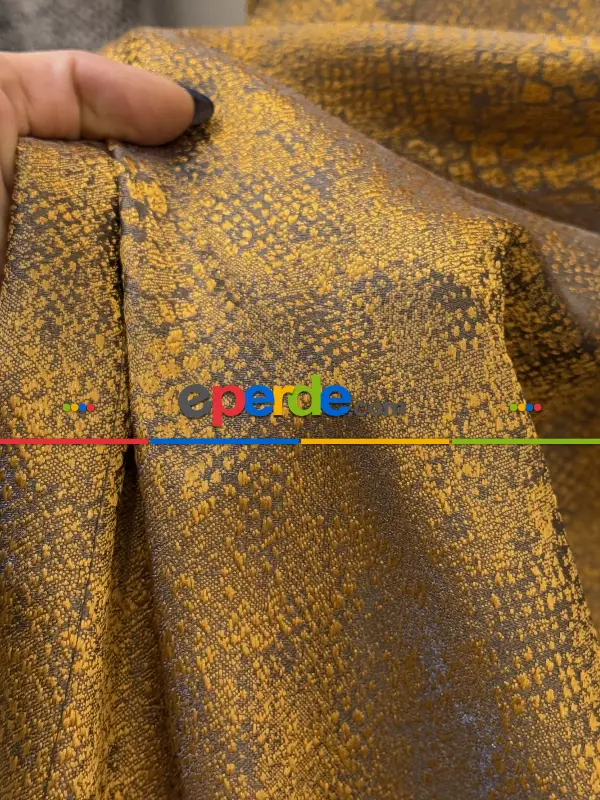 Yatak Odası - Gold Hardal Jakar Dokuma Desenli Fon Perde, Hafif Parlak Premium Kalite Seri