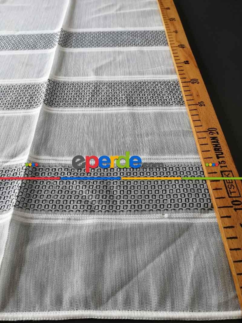 Oturma Odası - Bambu Vakko Enine Bantlı Tül Gri