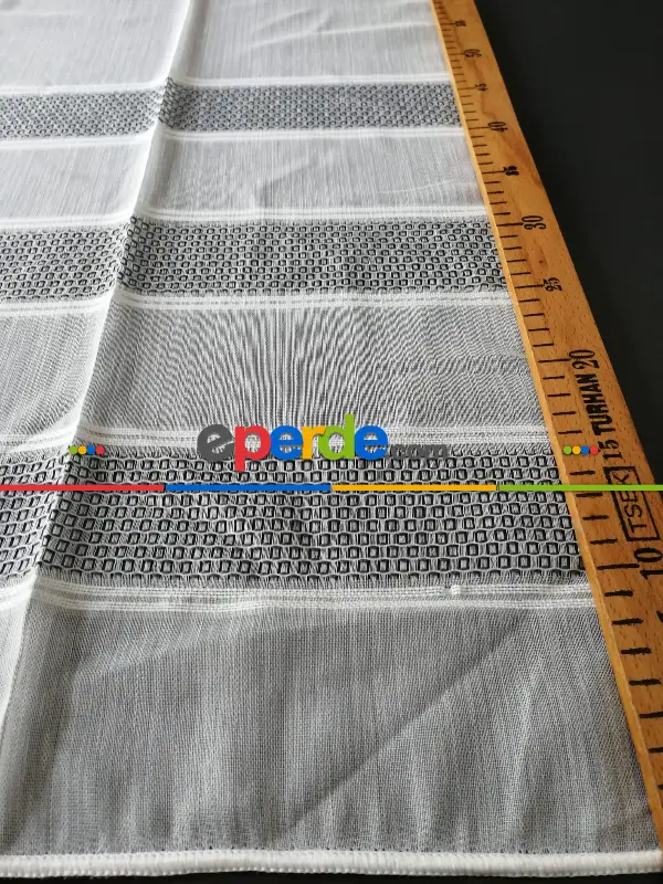 Oturma Odası - Bambu Vakko Enine Bantlı Tül Gri