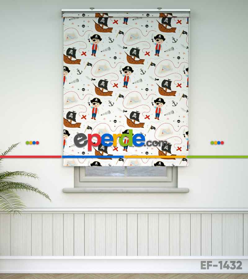 Korsan Desenli Baskılı Stor Perde- Çok Renkli