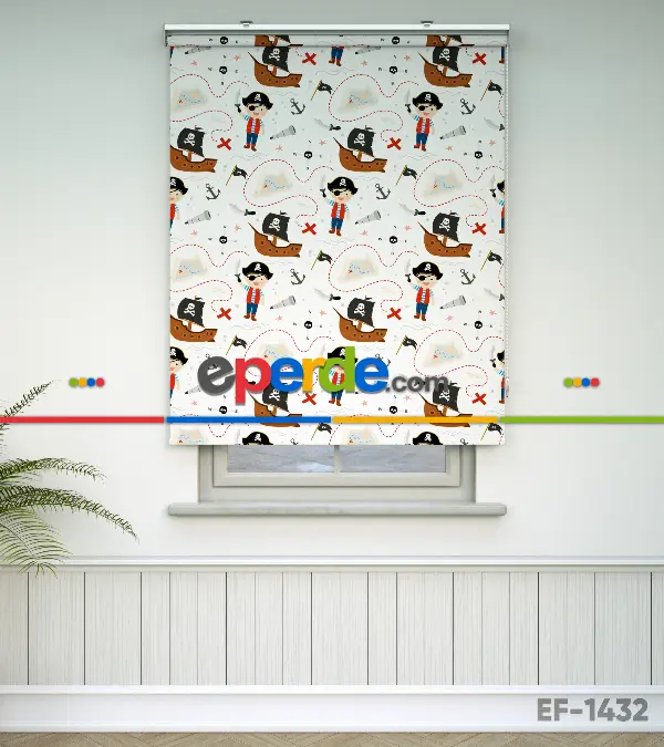 Korsan Desenli Baskılı Stor Perde- Çok Renkli