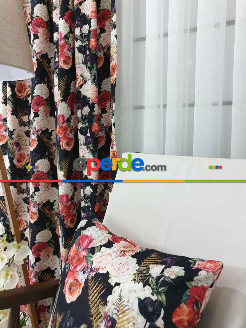 Pembe Çiçek Desenli Fon Perde Evm626 Kumaşı Kalındır Duck Bezi Değildir- Siyah-yeşil-beyaz-pembe