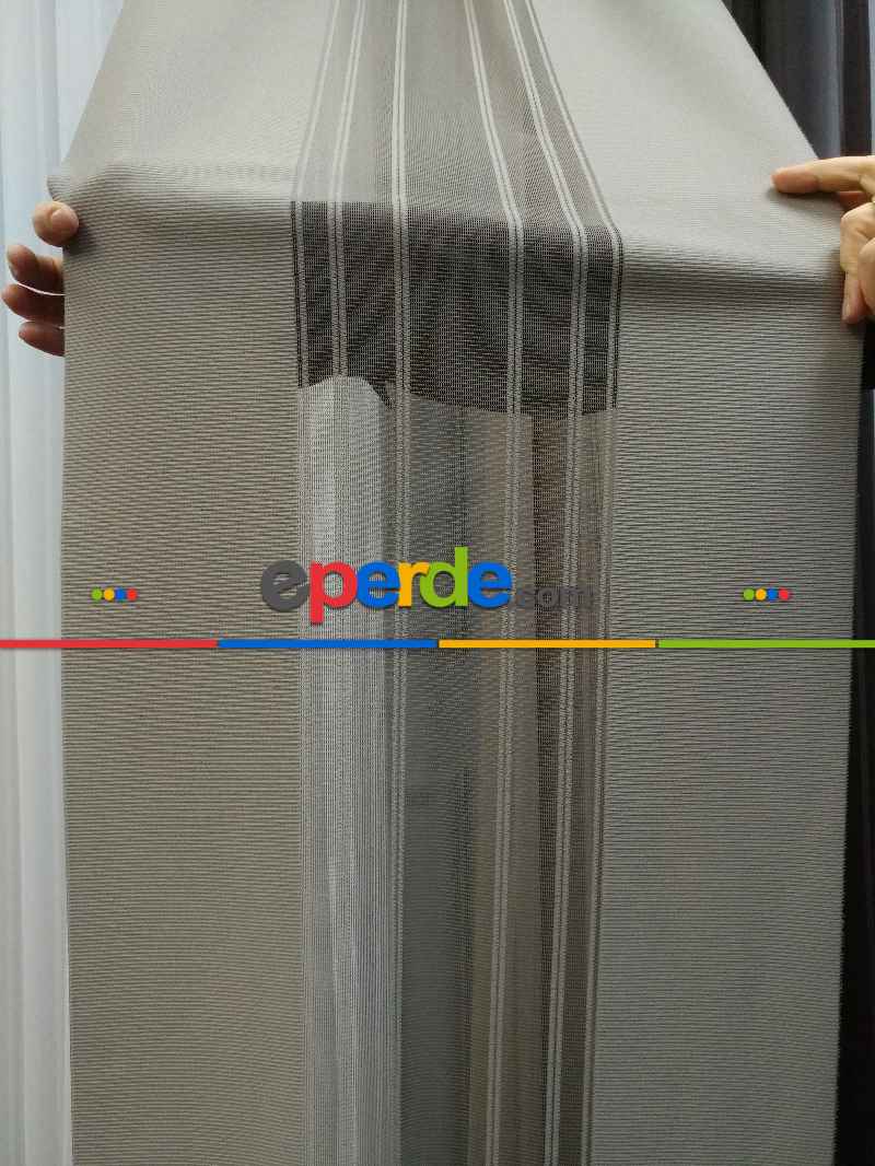 Mutfak - Lens Akıllı Dikey Tül Perde 118- Beyaz-kahve Koyu-vizon Rengi- Çok Renkli 2-taş Rengi