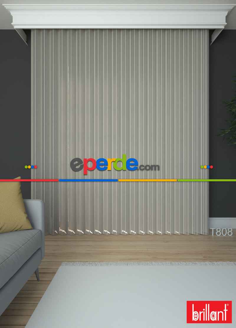 Brillant Akıllı Tül Perde Kahverengimsi Gri Renkli Tül Dikey Zebra Perde Düz 1. Kalite