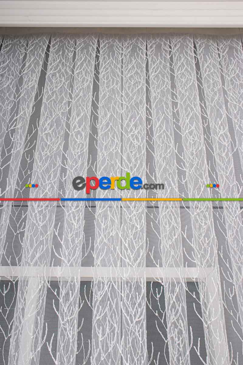 Yatak Odası - Kuru Dal Brode Tül Perde - Ekru