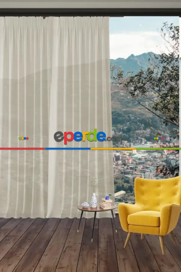 Parlak Vual Düz Tül Perde Krem