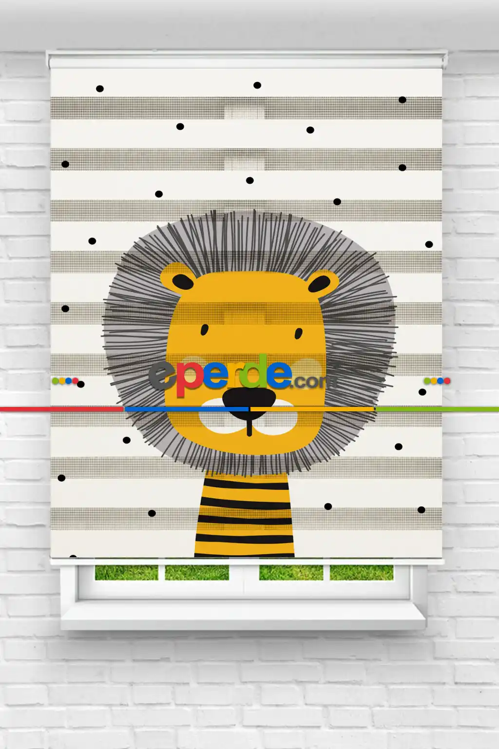Çocuk Odası - Sevimli Aslan Kral Baskılı Zebra Perde