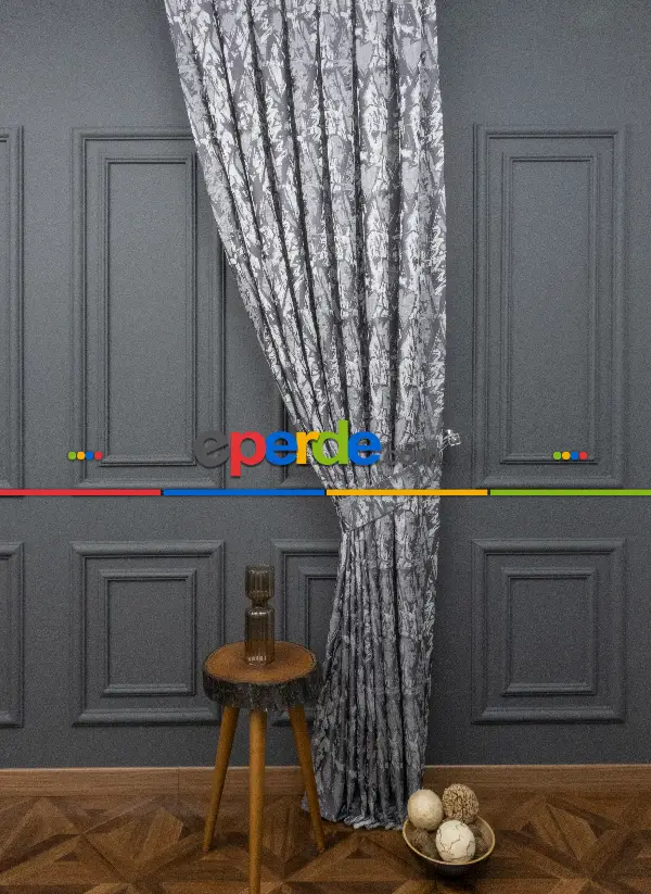 Yatak Odası Fon Jakar Dokuma Fon Perde Antrasit Gri